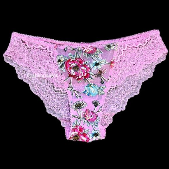 Victorias Secret Dream Angels Floral appliqué Mesh / Sheer Lace Cheekini Pink S - Picture 2 of 3